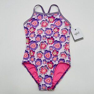 Dolfin Uglies Youth Girls Size 14 Floral Print One Piece Swimsuit DS9510 2509